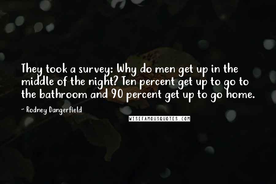 Rodney Dangerfield Quotes: They took a survey: Why do men get up in the middle of the night? Ten percent get up to go to the bathroom and 90 percent get up to go home.