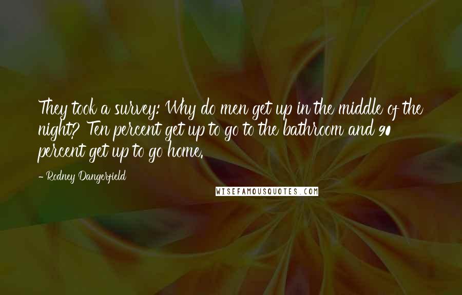 Rodney Dangerfield Quotes: They took a survey: Why do men get up in the middle of the night? Ten percent get up to go to the bathroom and 90 percent get up to go home.