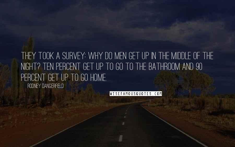 Rodney Dangerfield Quotes: They took a survey: Why do men get up in the middle of the night? Ten percent get up to go to the bathroom and 90 percent get up to go home.