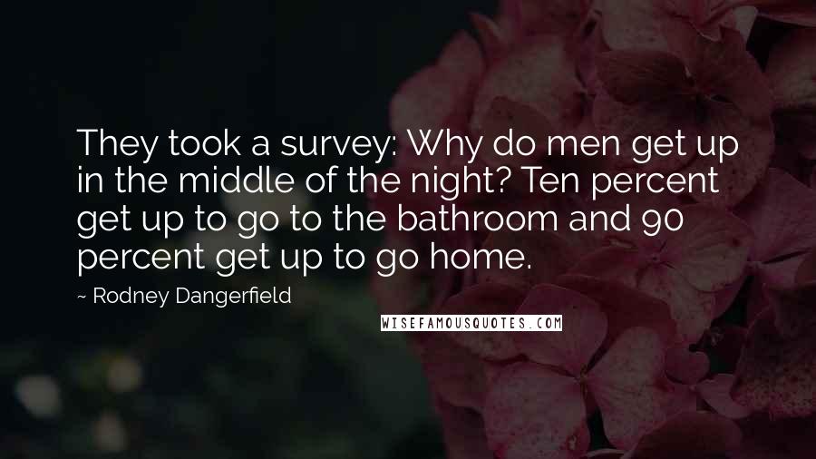 Rodney Dangerfield Quotes: They took a survey: Why do men get up in the middle of the night? Ten percent get up to go to the bathroom and 90 percent get up to go home.