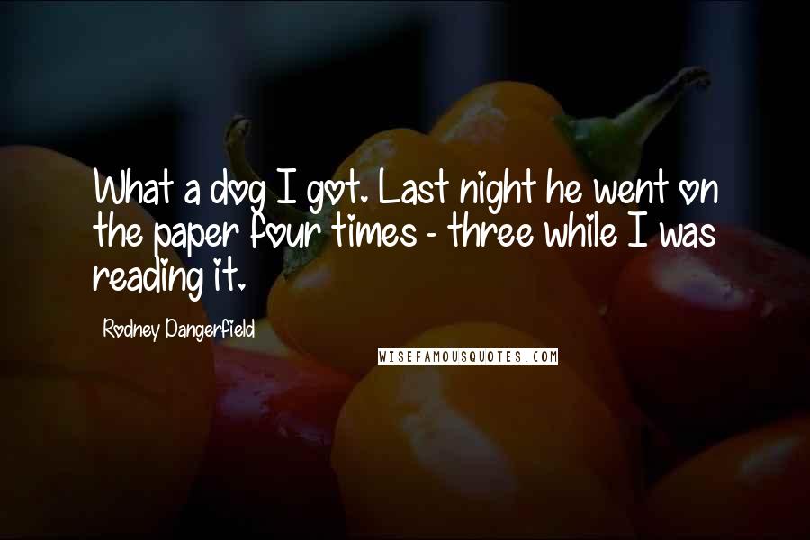 Rodney Dangerfield Quotes: What a dog I got. Last night he went on the paper four times - three while I was reading it.