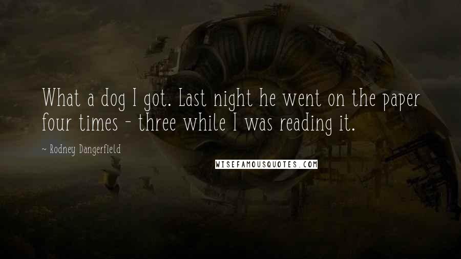 Rodney Dangerfield Quotes: What a dog I got. Last night he went on the paper four times - three while I was reading it.
