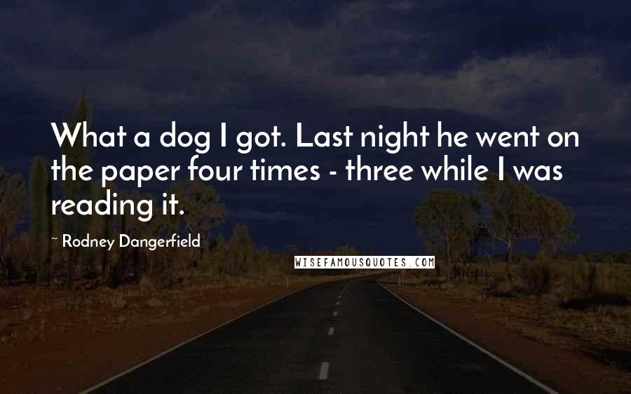 Rodney Dangerfield Quotes: What a dog I got. Last night he went on the paper four times - three while I was reading it.
