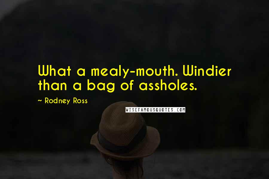 Rodney Ross Quotes: What a mealy-mouth. Windier than a bag of assholes.