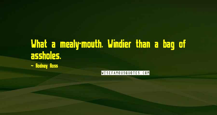 Rodney Ross Quotes: What a mealy-mouth. Windier than a bag of assholes.