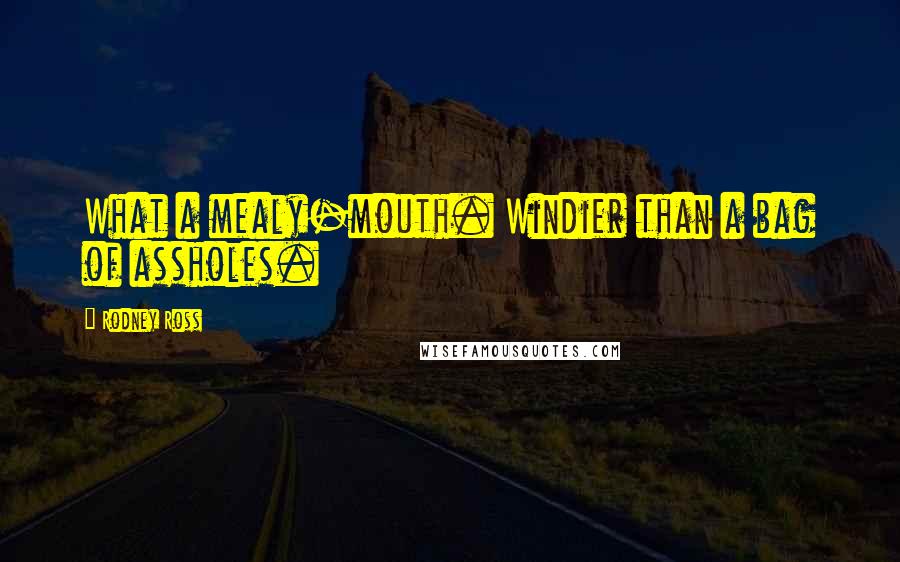 Rodney Ross Quotes: What a mealy-mouth. Windier than a bag of assholes.