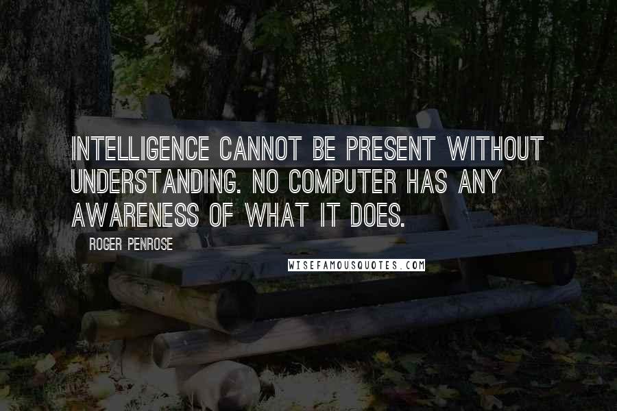 Roger Penrose Quotes: Intelligence cannot be present without understanding. No computer has any awareness of what it does.