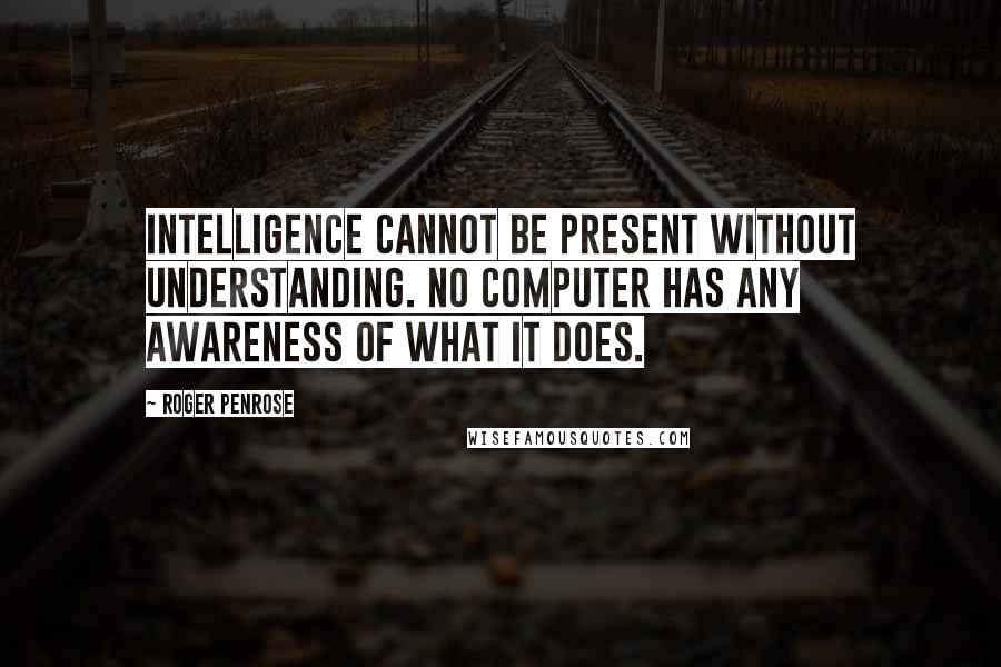 Roger Penrose Quotes: Intelligence cannot be present without understanding. No computer has any awareness of what it does.