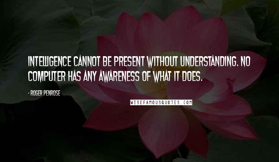 Roger Penrose Quotes: Intelligence cannot be present without understanding. No computer has any awareness of what it does.