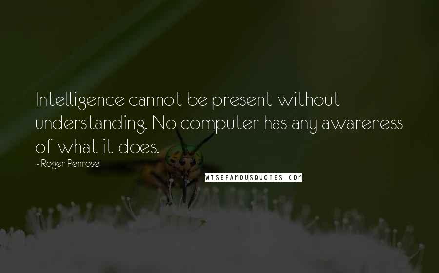 Roger Penrose Quotes: Intelligence cannot be present without understanding. No computer has any awareness of what it does.