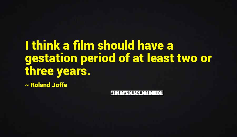 Roland Joffe Quotes: I think a film should have a gestation period of at least two or three years.