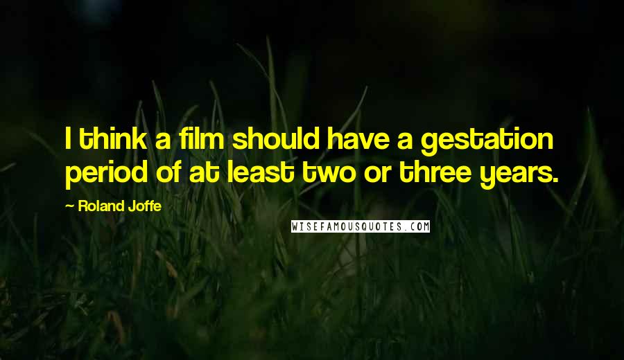 Roland Joffe Quotes: I think a film should have a gestation period of at least two or three years.