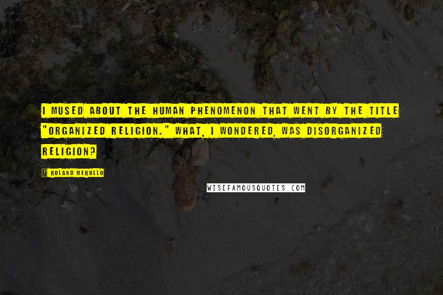 Roland Merullo Quotes: I mused about the human phenomenon that went by the title "organized religion." What, I wondered, was disorganized religion?