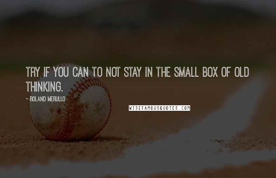 Roland Merullo Quotes: try if you can to not stay in the small box of old thinking.