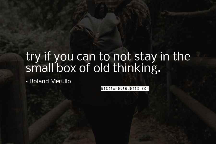 Roland Merullo Quotes: try if you can to not stay in the small box of old thinking.