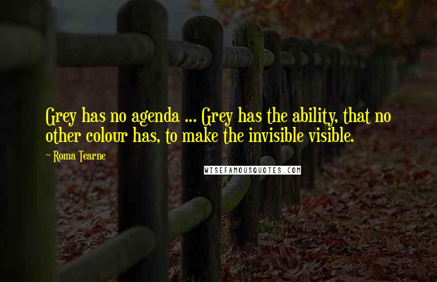 Roma Tearne Quotes: Grey has no agenda ... Grey has the ability, that no other colour has, to make the invisible visible.