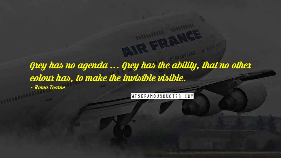 Roma Tearne Quotes: Grey has no agenda ... Grey has the ability, that no other colour has, to make the invisible visible.