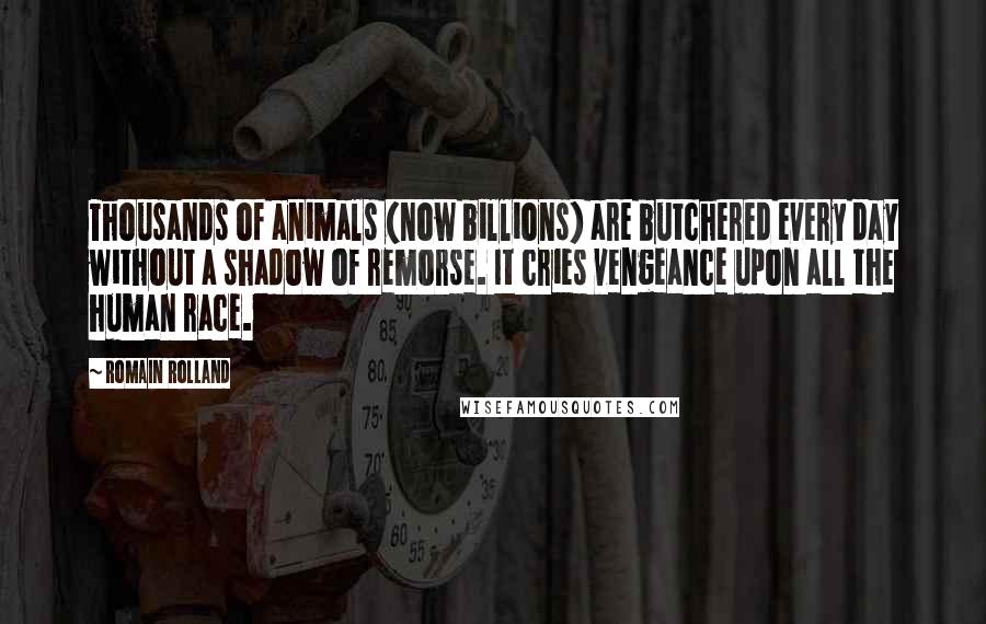 Romain Rolland Quotes: Thousands of animals (now billions) are butchered every day without a shadow of remorse. It cries vengeance upon all the human race.