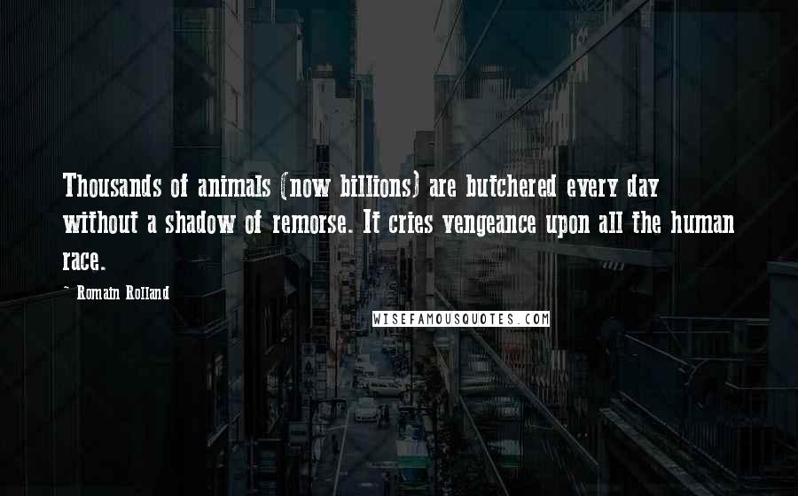 Romain Rolland Quotes: Thousands of animals (now billions) are butchered every day without a shadow of remorse. It cries vengeance upon all the human race.