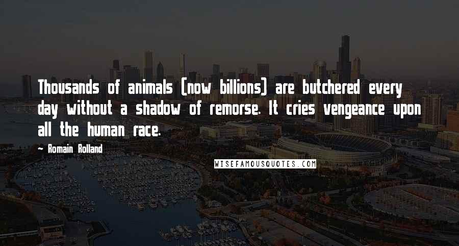 Romain Rolland Quotes: Thousands of animals (now billions) are butchered every day without a shadow of remorse. It cries vengeance upon all the human race.