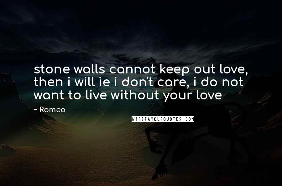 Romeo Quotes: stone walls cannot keep out love, then i will ie i don't care, i do not want to live without your love