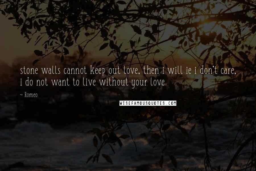 Romeo Quotes: stone walls cannot keep out love, then i will ie i don't care, i do not want to live without your love