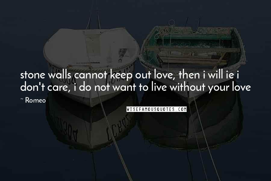 Romeo Quotes: stone walls cannot keep out love, then i will ie i don't care, i do not want to live without your love