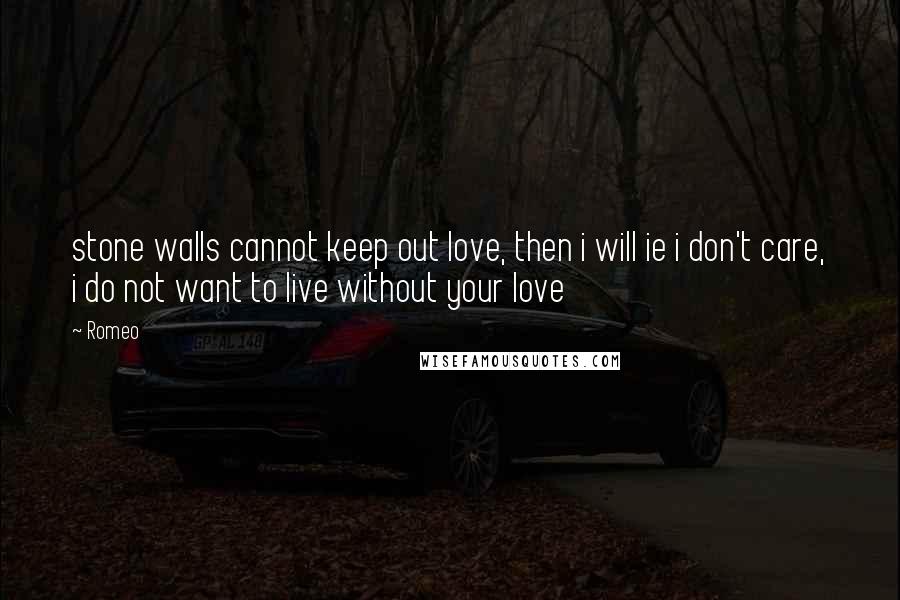 Romeo Quotes: stone walls cannot keep out love, then i will ie i don't care, i do not want to live without your love