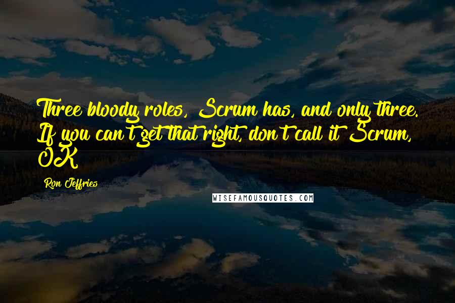 Ron Jeffries Quotes: Three bloody roles, Scrum has, and only three. If you can't get that right, don't call it Scrum, OK?