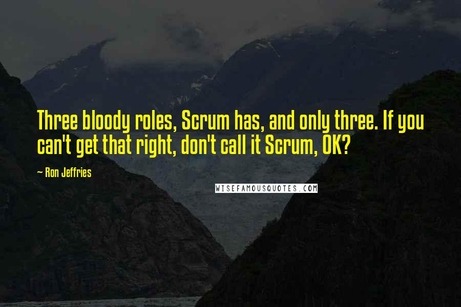 Ron Jeffries Quotes: Three bloody roles, Scrum has, and only three. If you can't get that right, don't call it Scrum, OK?