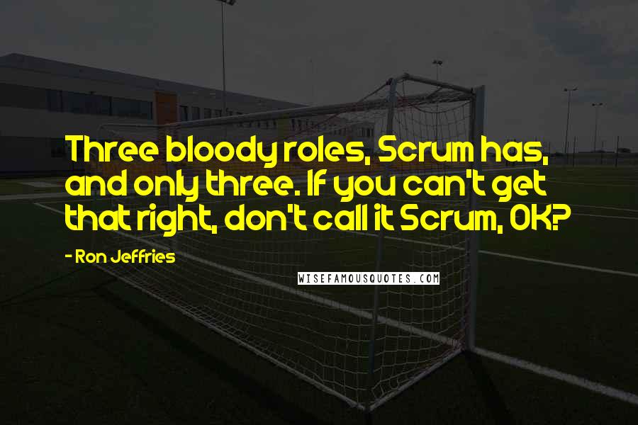 Ron Jeffries Quotes: Three bloody roles, Scrum has, and only three. If you can't get that right, don't call it Scrum, OK?