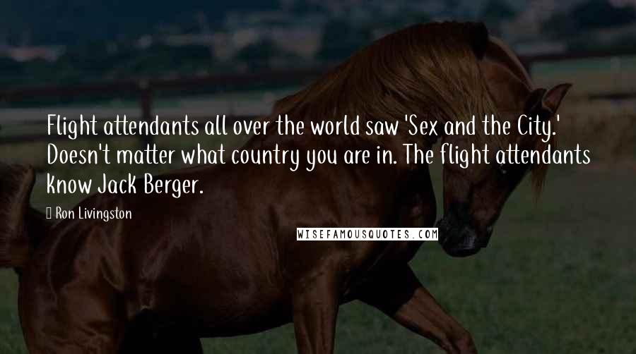 Ron Livingston Quotes: Flight attendants all over the world saw 'Sex and the City.' Doesn't matter what country you are in. The flight attendants know Jack Berger.