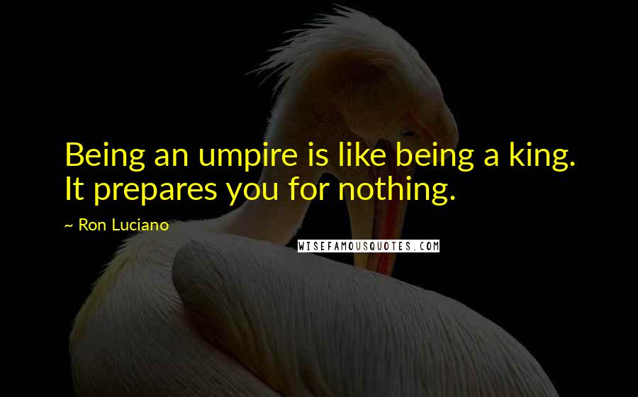 Ron Luciano Quotes: Being an umpire is like being a king. It prepares you for nothing.