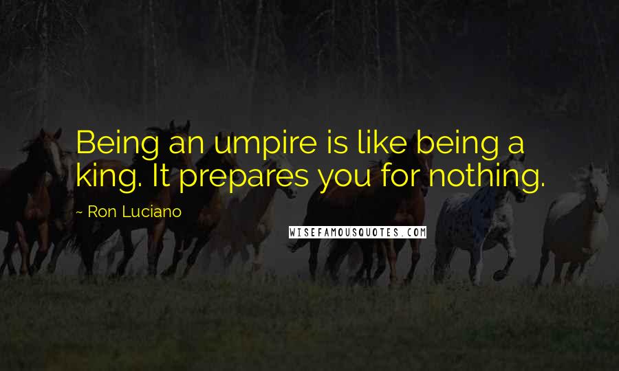 Ron Luciano Quotes: Being an umpire is like being a king. It prepares you for nothing.