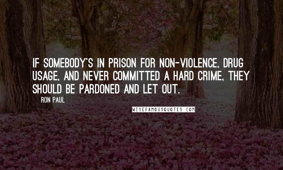 Ron Paul Quotes: If somebody's in prison for non-violence, drug usage, and never committed a hard crime, they should be pardoned and let out.