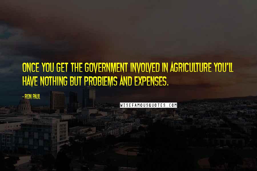 Ron Paul Quotes: Once you get the government involved in agriculture you'll have nothing but problems and expenses.