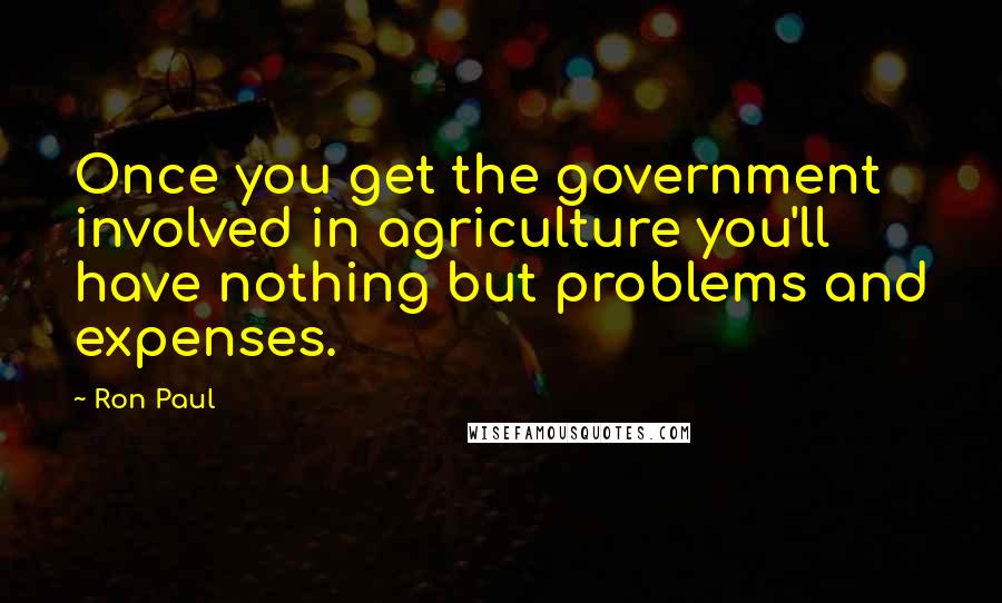 Ron Paul Quotes: Once you get the government involved in agriculture you'll have nothing but problems and expenses.