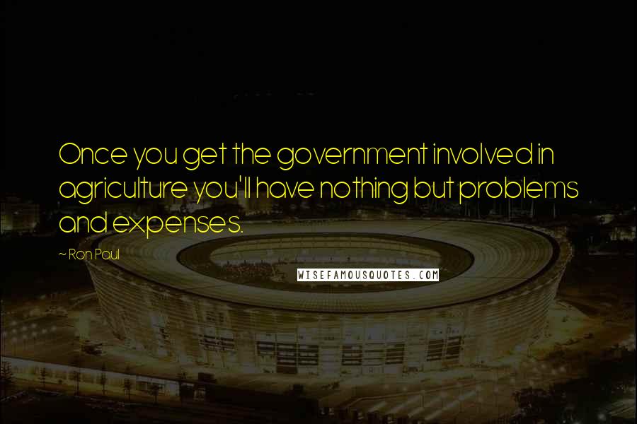 Ron Paul Quotes: Once you get the government involved in agriculture you'll have nothing but problems and expenses.