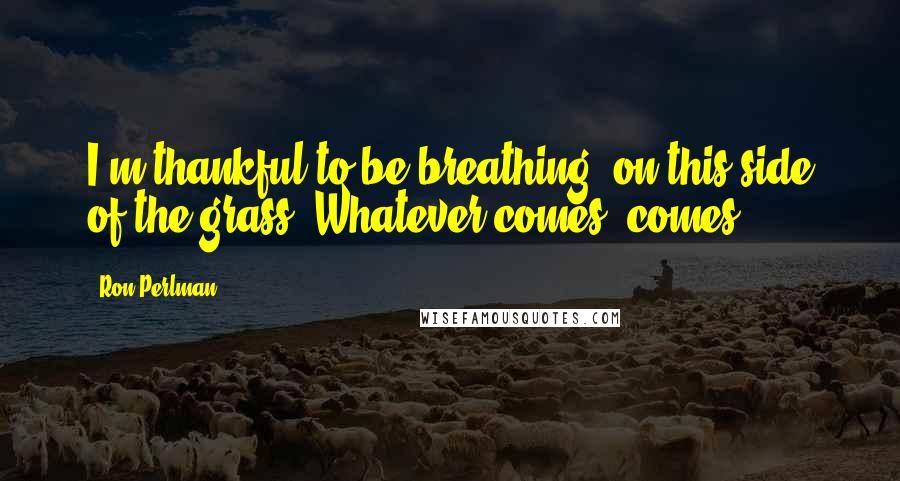 Ron Perlman Quotes: I'm thankful to be breathing, on this side of the grass. Whatever comes, comes.