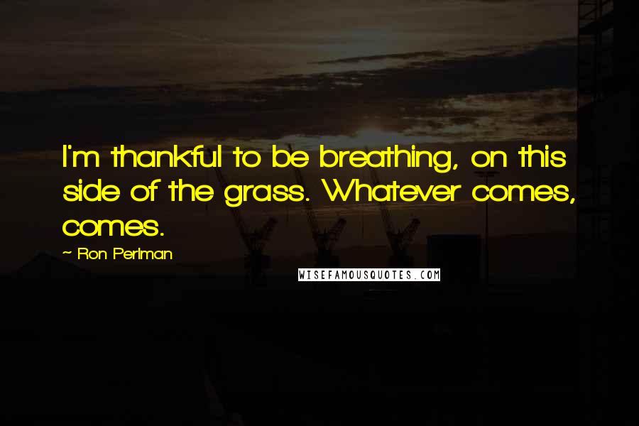 Ron Perlman Quotes: I'm thankful to be breathing, on this side of the grass. Whatever comes, comes.