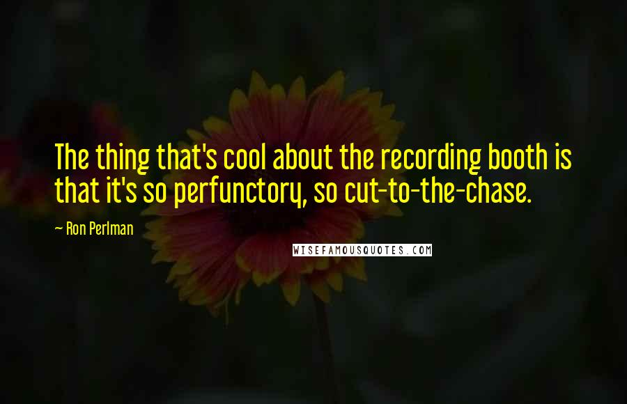 Ron Perlman Quotes: The thing that's cool about the recording booth is that it's so perfunctory, so cut-to-the-chase.