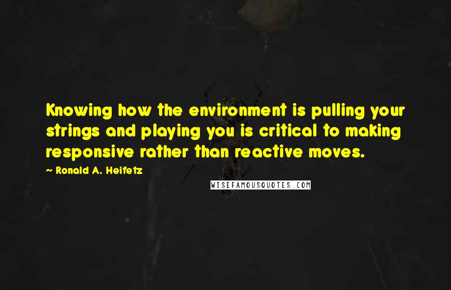 Ronald A. Heifetz Quotes: Knowing how the environment is pulling your strings and playing you is critical to making responsive rather than reactive moves.