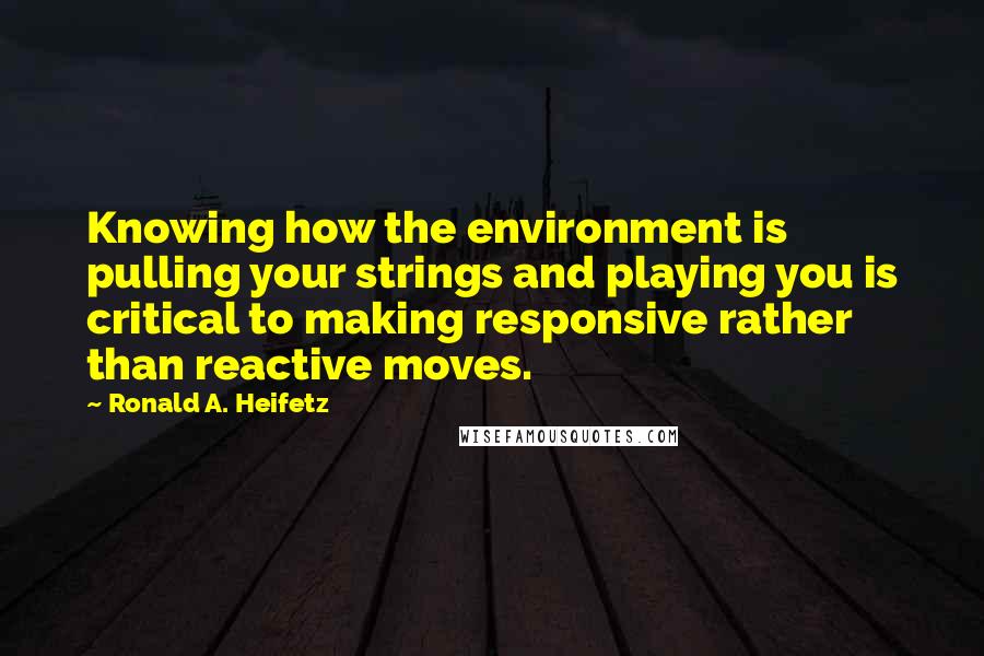 Ronald A. Heifetz Quotes: Knowing how the environment is pulling your strings and playing you is critical to making responsive rather than reactive moves.