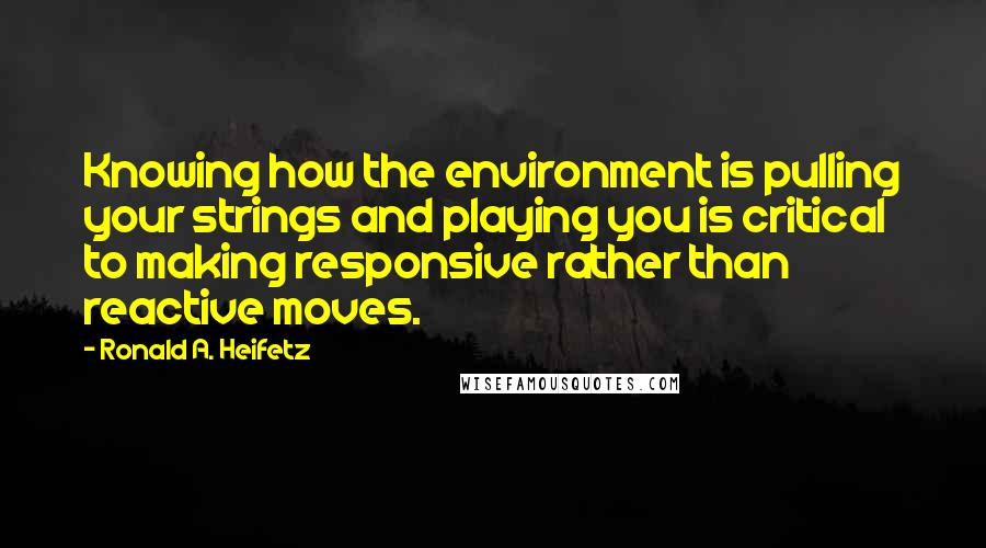 Ronald A. Heifetz Quotes: Knowing how the environment is pulling your strings and playing you is critical to making responsive rather than reactive moves.