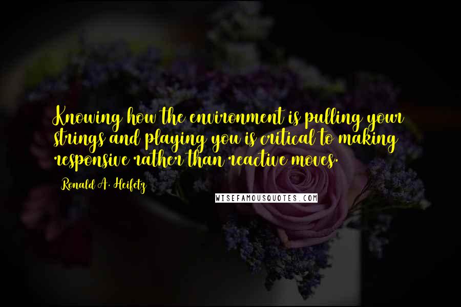 Ronald A. Heifetz Quotes: Knowing how the environment is pulling your strings and playing you is critical to making responsive rather than reactive moves.