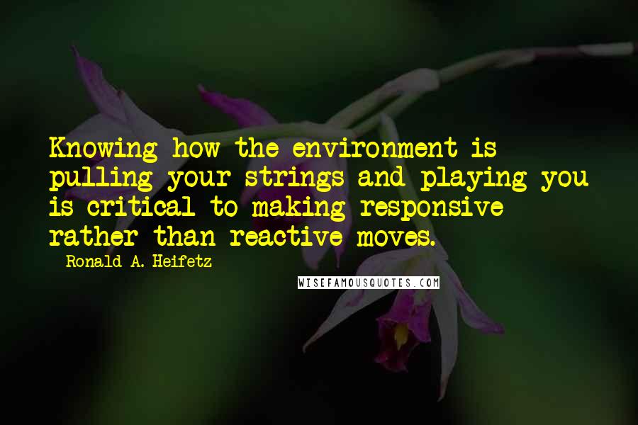 Ronald A. Heifetz Quotes: Knowing how the environment is pulling your strings and playing you is critical to making responsive rather than reactive moves.