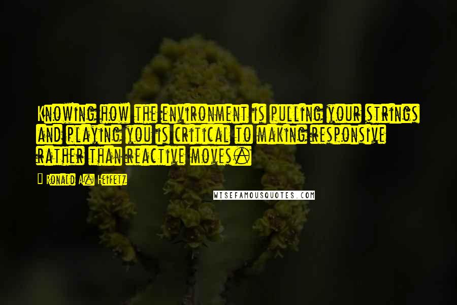 Ronald A. Heifetz Quotes: Knowing how the environment is pulling your strings and playing you is critical to making responsive rather than reactive moves.