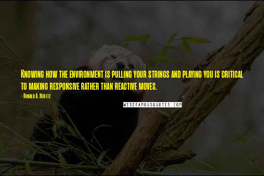 Ronald A. Heifetz Quotes: Knowing how the environment is pulling your strings and playing you is critical to making responsive rather than reactive moves.