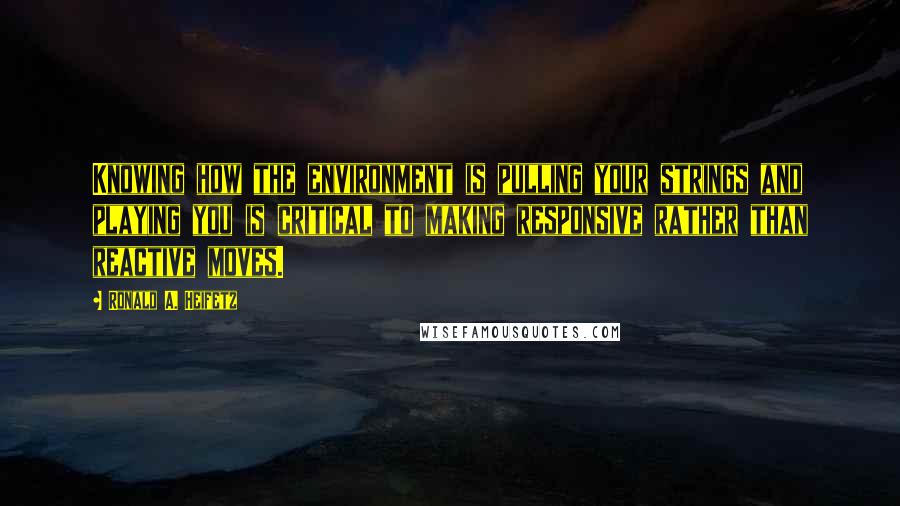 Ronald A. Heifetz Quotes: Knowing how the environment is pulling your strings and playing you is critical to making responsive rather than reactive moves.