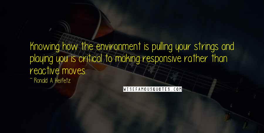 Ronald A. Heifetz Quotes: Knowing how the environment is pulling your strings and playing you is critical to making responsive rather than reactive moves.